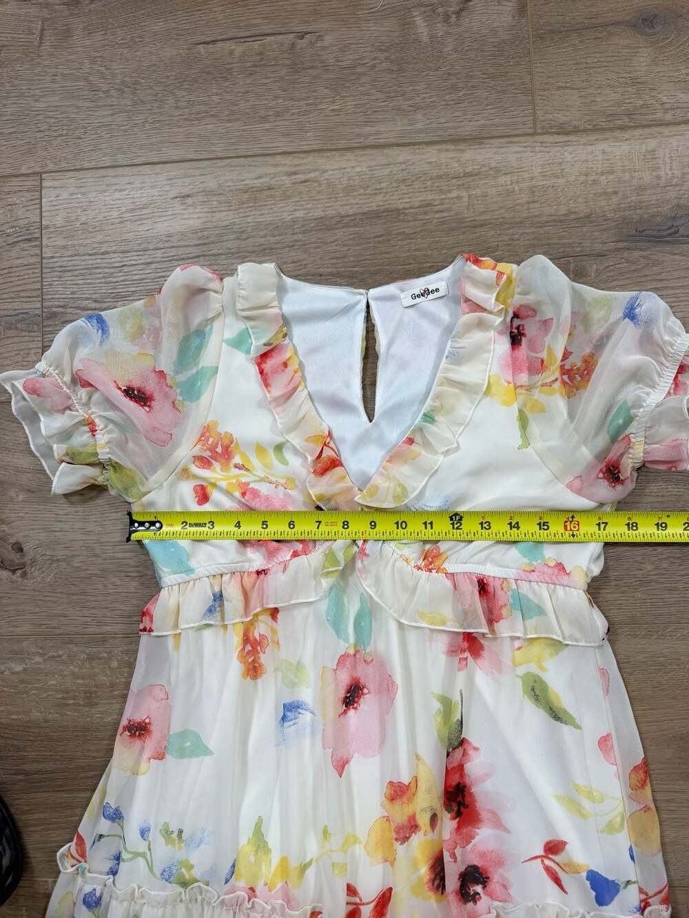 GeeGee Floral Tiered Chiffon Midi Dress Flutter Sleeve V-Neck Boho Women’s L - Picture 6 of 13